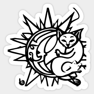 cat inside moon and sun Sticker